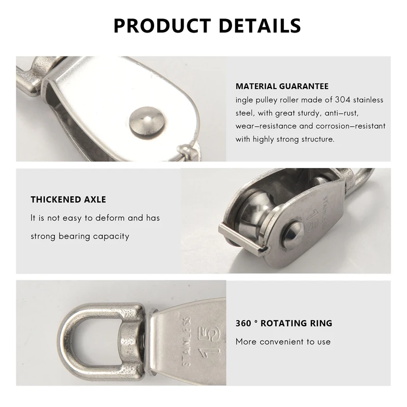 A40T 4 個シングルプーリーブロック M15 ステンレス鋼小さなプーリーローラー屋外 360 のロープコード用 ° スイベルシルバープーリー