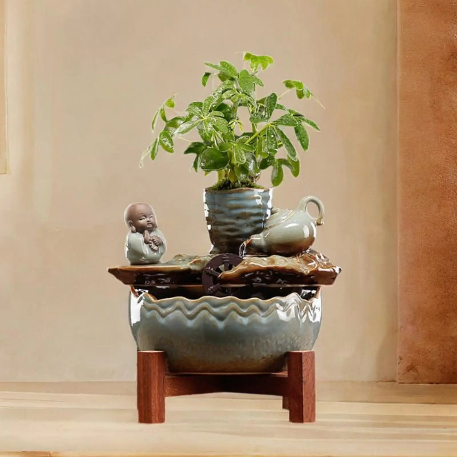 

Tabletop Fountain Indoor Waterfall Desktop Decorative, Teapot Flowing Water Ornament for Housewarming Office Deck Yoga Decor