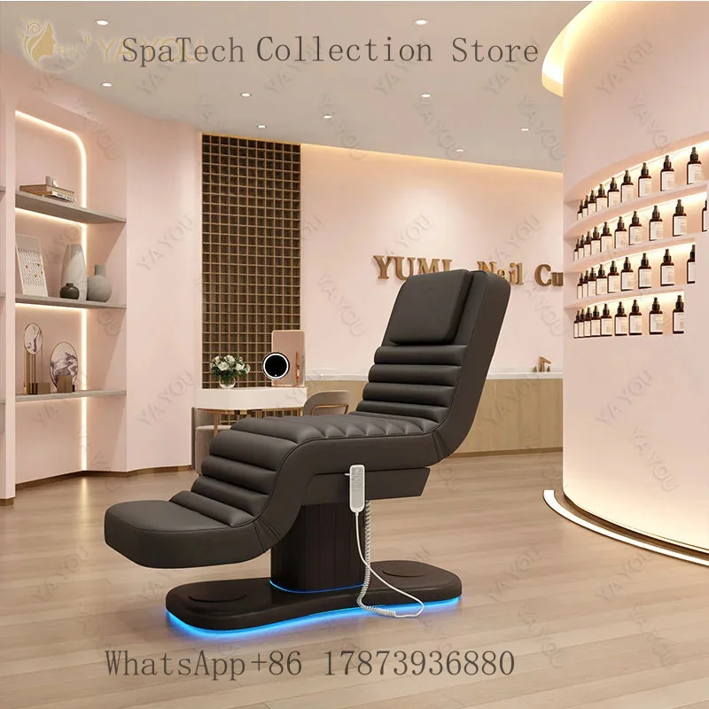 

3 Motor Electric Massage Eyelash Extension Bed PU Leather with LED Light for Facial Therapy Beauty Salon