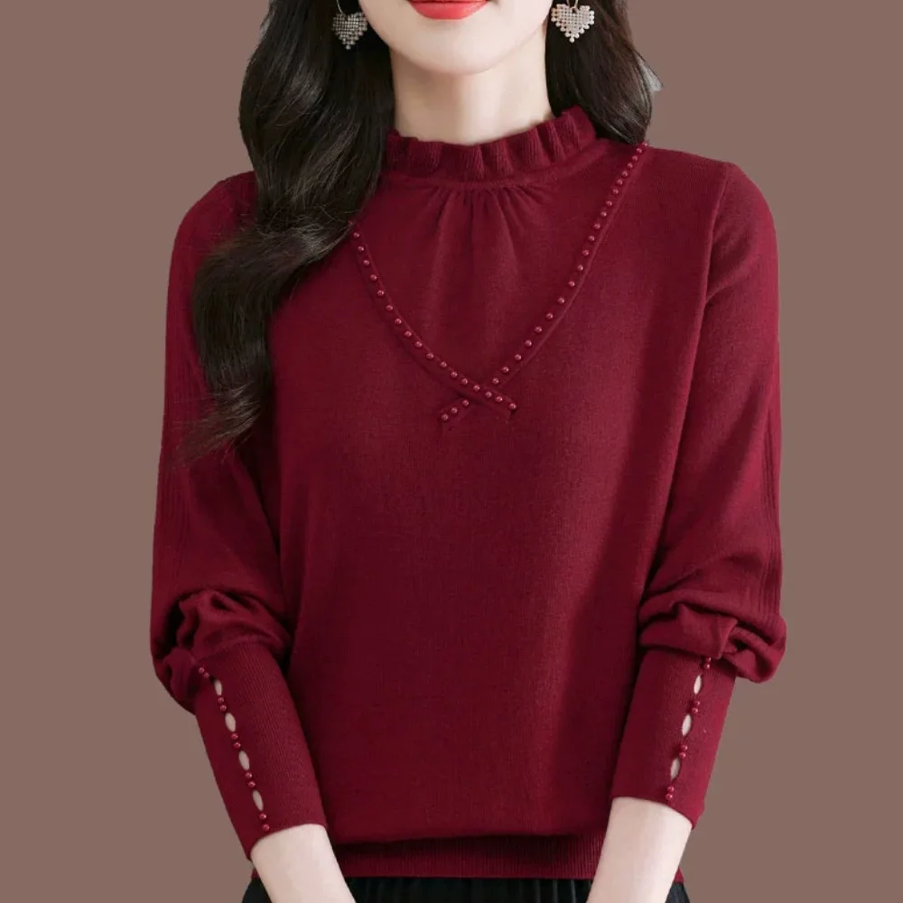 

Faionable Long Sve вязаный свитер High Ne Loose Woolen Base irt для женщин, весенне-осенне-зимний топ