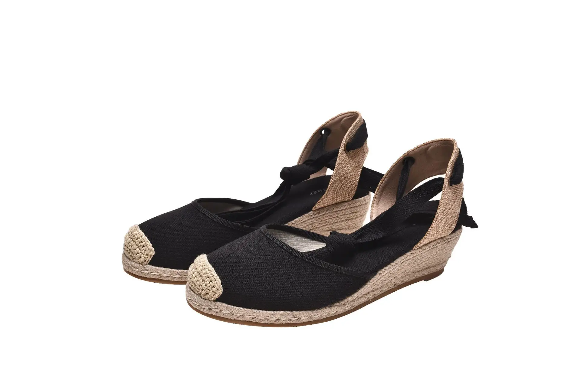 Comfort Shoes for Women Large Size Female Sandal Espadrilles Platform 2024 Summer Strappy Heels Cross Round Toe Spring Big Velve