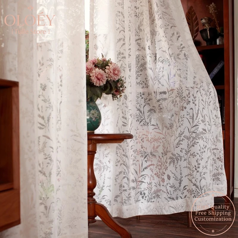 

Cream Vintage French Jacquard Sheer Curtains for Living Room Retro Delicate Light Filtering Drapes Moonlight Effect Window Gauze