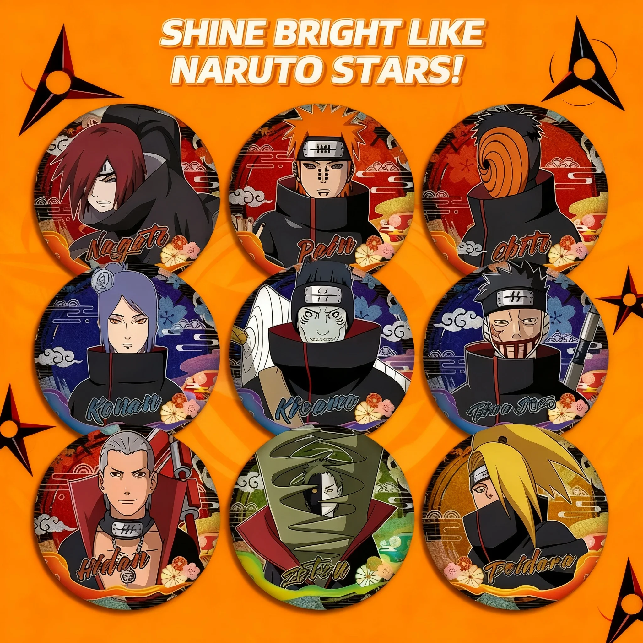 Insignia Naruto Double Flash 233 243 Pet Bar Personajes Completos Mercancía de Anime Coleccionables Cosplay Nuevo Diseño 75mm 58mm