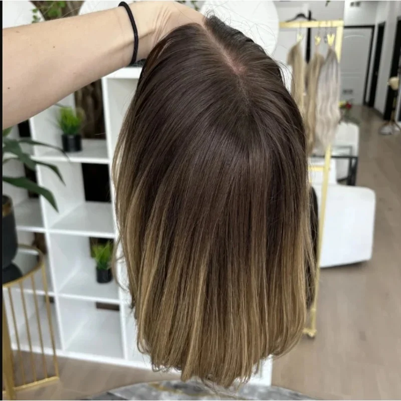 Natural Synthetic Hair Lace Front Wig for women Ladies Glueless Short Bob Wigs Ombre Brown Blonde Highlights Top Sale