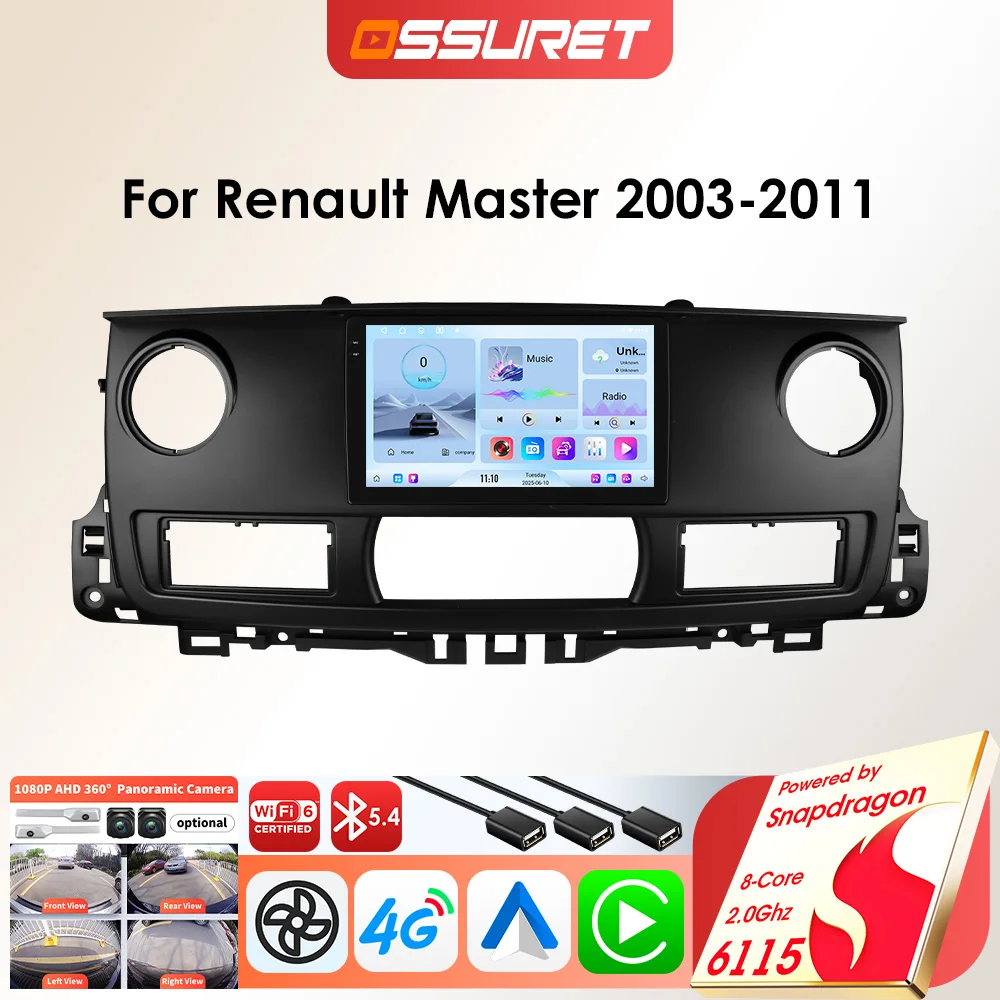 OSSURET Android autoradio GPS lecteur pour Renault Master 2003-2011 Carplay Auto GPS 2DIN 8core voiture multimédia par Snapdragon 6115
