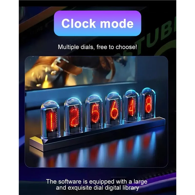 رائجة البيع-RGB LED Nixie ساعة أنبوبية IPS شاشة ملونة تأثير متوهج لتقوم بها بنفسك شاشة تناظرية رقمية ضوء الليل لعبة سطح المكتب ديكور المنزل