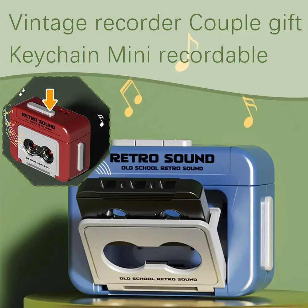 Vintage Tape Recorder Keychain Mini Keychain Recordable Play Music Fun Box Pendant Couple Gift Girlfriend Jewelry Accessories