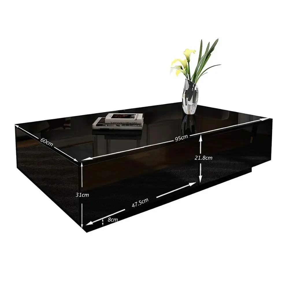 

# Для современного прямоугольного журнального чайного столика, черный глянцевый журнальный столик с 4 ящиками для хранения вещей для гостиной, домашнего офиса, мебели