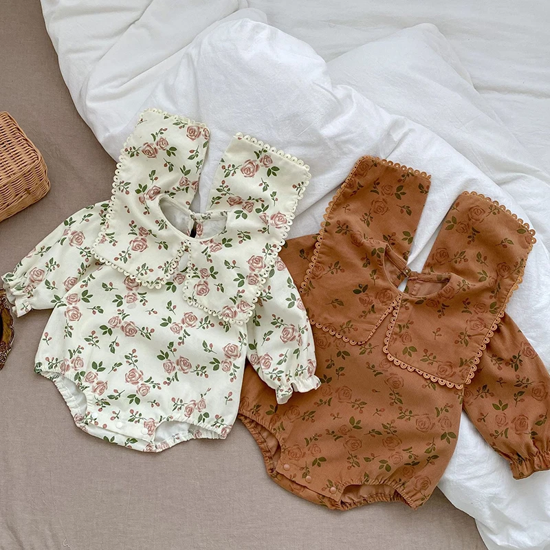 

Newborn Baby Bodysuits+Hair band Floral Printing Cotton Long Sleeve Infant Baby Girls Jumpsuit Spring Autumn Baby Girls Clothes