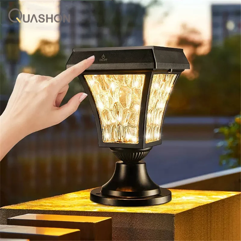 

Solar Panel LED Pillar Lights Outdoor Garden Decoration Wall Sconce Lamp Solar Focus Column Waterproof Street Lamp Touch Switch