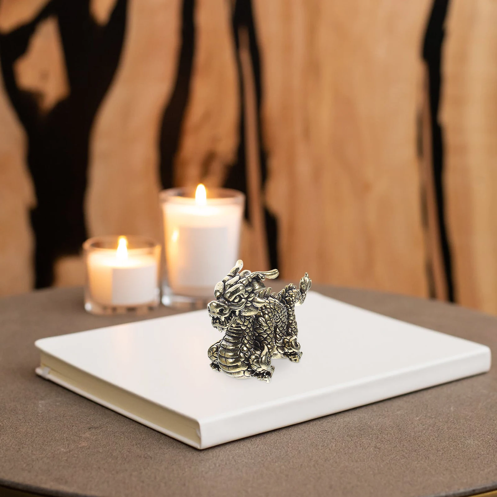 

Chinese Dragon Statue for Desk Car Yard Ornament with Sturdy Bottom Fengshui Wealth Decor Brass Zodiac Sculpture Home