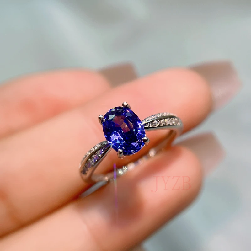 High-end natural Tanzanite ring for women INS niche fashionable gemstone ring light luxury sterling silver opening adjustable