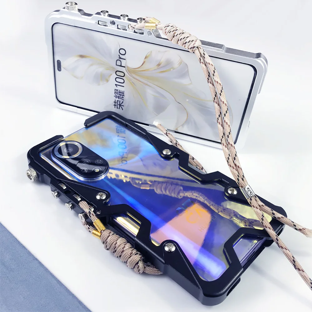 Luxury Metal Mechanical Bumper Amazing for Realme 10 12 11 Pro Plus Cases Aluminum Alloy Frame Protector Hollow out strap Funda