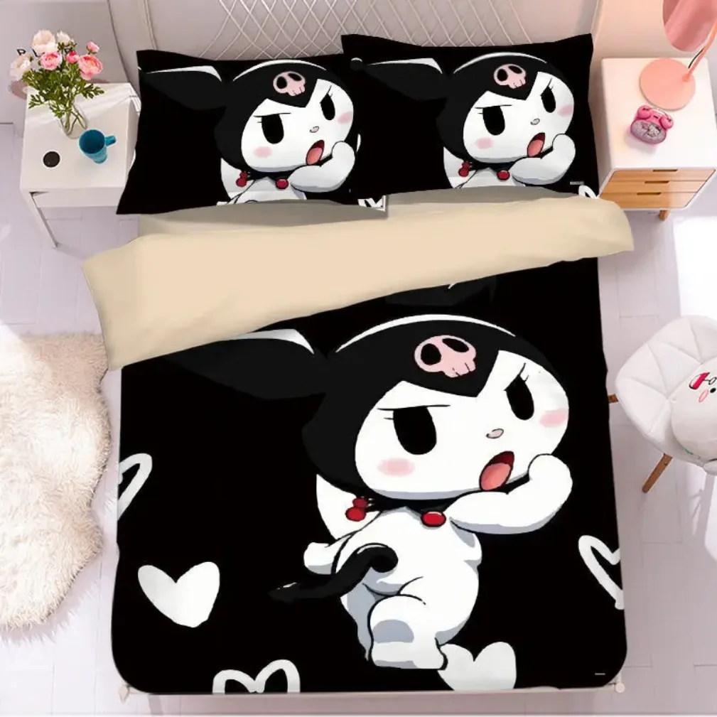 Kawaii Kuromi Bedding Set,My Melody Duvet Cover for Kids,Cartoon Kuromi Duvet Home Modern Comforter Gifts for Kids 2/3 Pcs