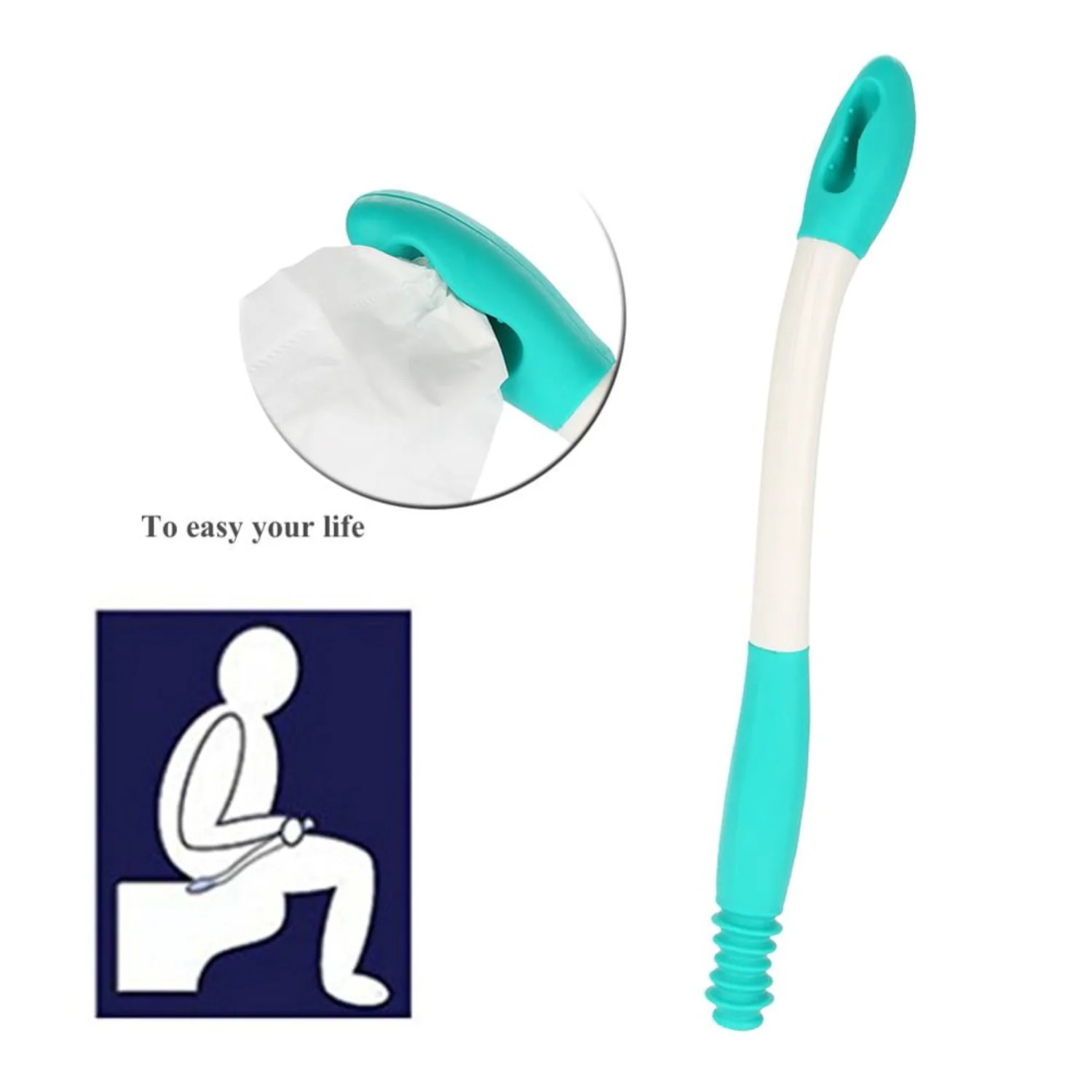 Brrnoo Long Handle 15.7inch Toilet Aid Bottom Wiper Comfort Wiper Bathroom Wipe Assistance Butt Wiper