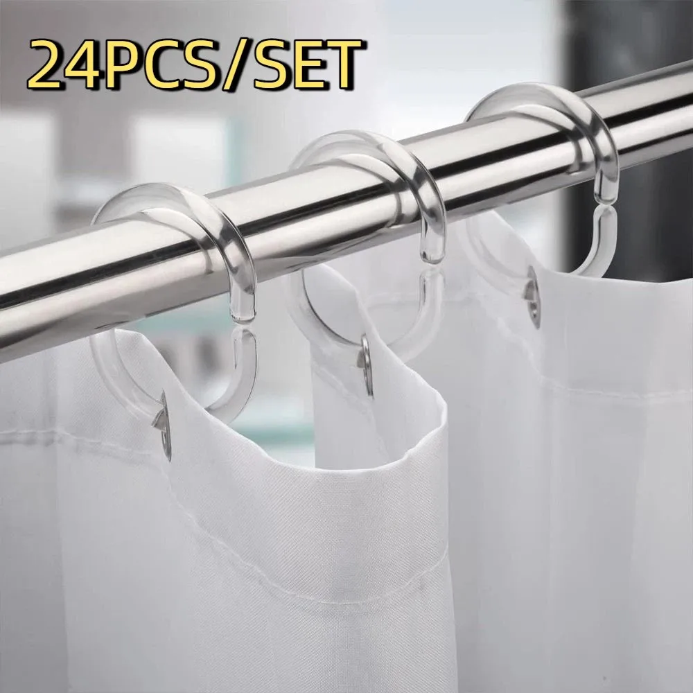 

24Pcs Practical Plastic C Shaped Shower Hooks Removable Reusable Shower Curtain Rings Clear Blind Loop Household Replacement