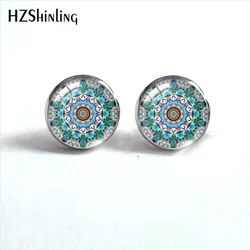 2023 New Mandala Flowers Stud Earring Printed Round Earrings Handmade Glass Dome Photo Printed Jewelry Gifts