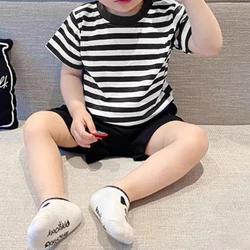 Baby clothes Tshirt Summer Children's Boys Cotton Fashion Short-sleeved Stripe T-shirt Kids Boy Girl Tops