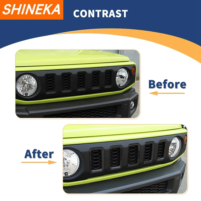 SHINEKA Car Front Grills Grille Decoration Cover Trim Stickers for Suzuki Jimny 2019 2020 2021 2022 2023 Up Exterior Accessories
