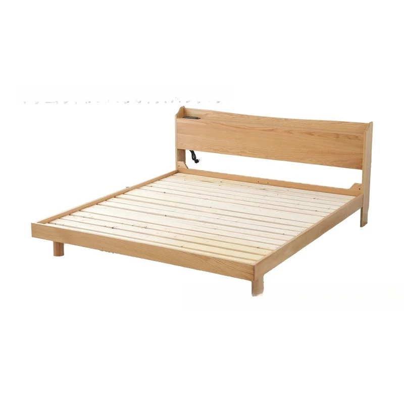 

Nordic solid wood bed simple 1.5m 1.8m double bed, oak with socket bed bedroom suite furniture