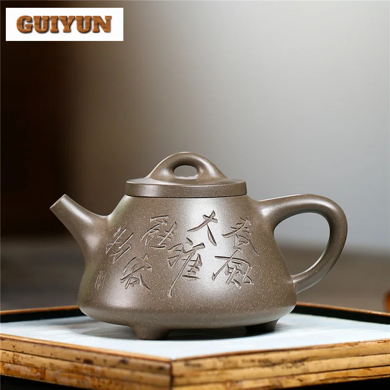 260ml High-end Yixing Purple Clay Teapot Handmade High Stone Scoop Pot Raw Ore Crab Shell Cyan Mud Tea Maker Kettle Zisha Teaset