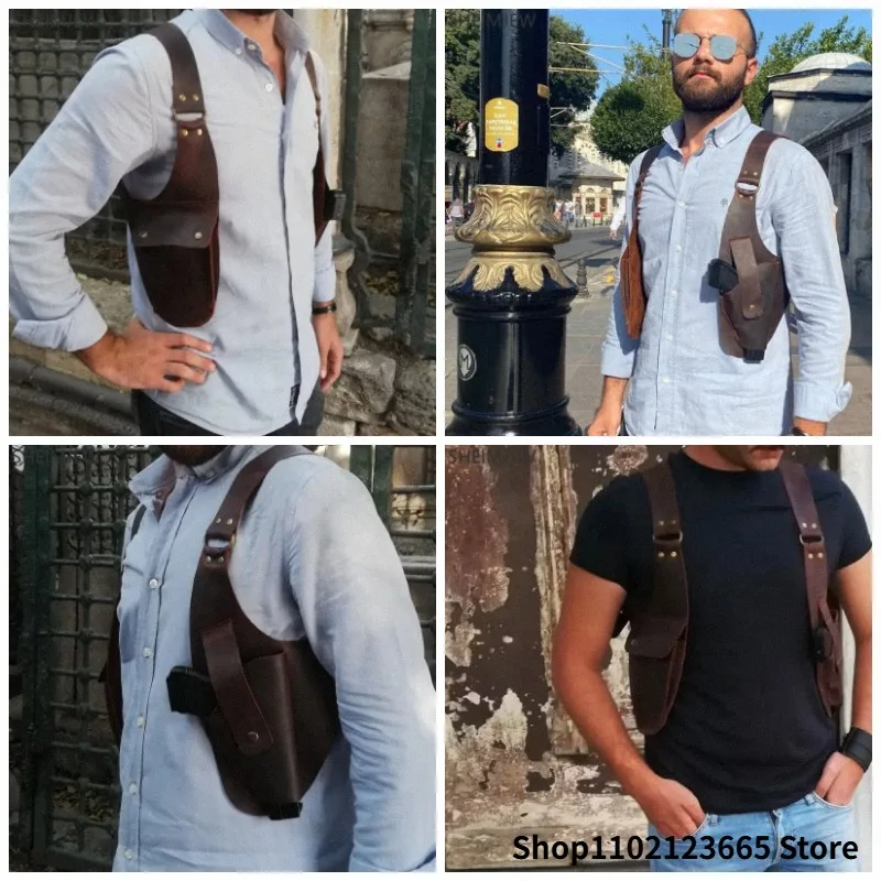 Double Shoulder Straps Multi-pocket Outdoor Anti-theft Tactical Waist Bag Fishing Bag Leather Multi-purpose Men's Messenger Bags