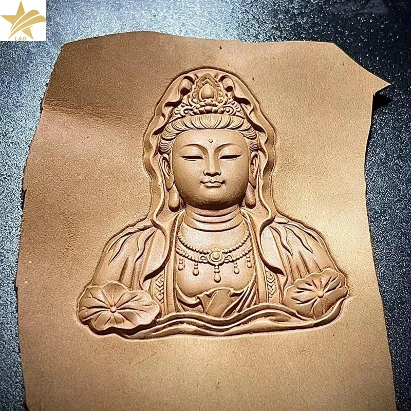 3D Guanyin Bodhisattva Metal Leather Stamp Embossing Mold Custom Logo Lotus Buddhist Carving Leather Craft Tools Stamping Molds