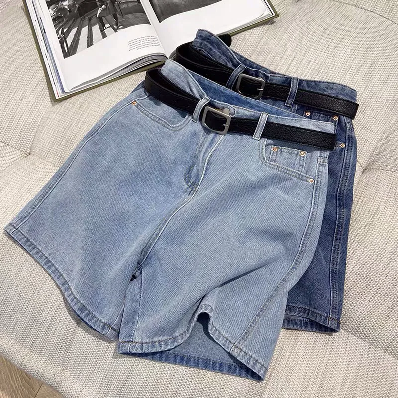 Summer Women Korean Style Baggy High Waist Short Jeans Casual Y2k 2000s Denim Pants Lady Blue Vintage Slacks Wide Leg Shorts