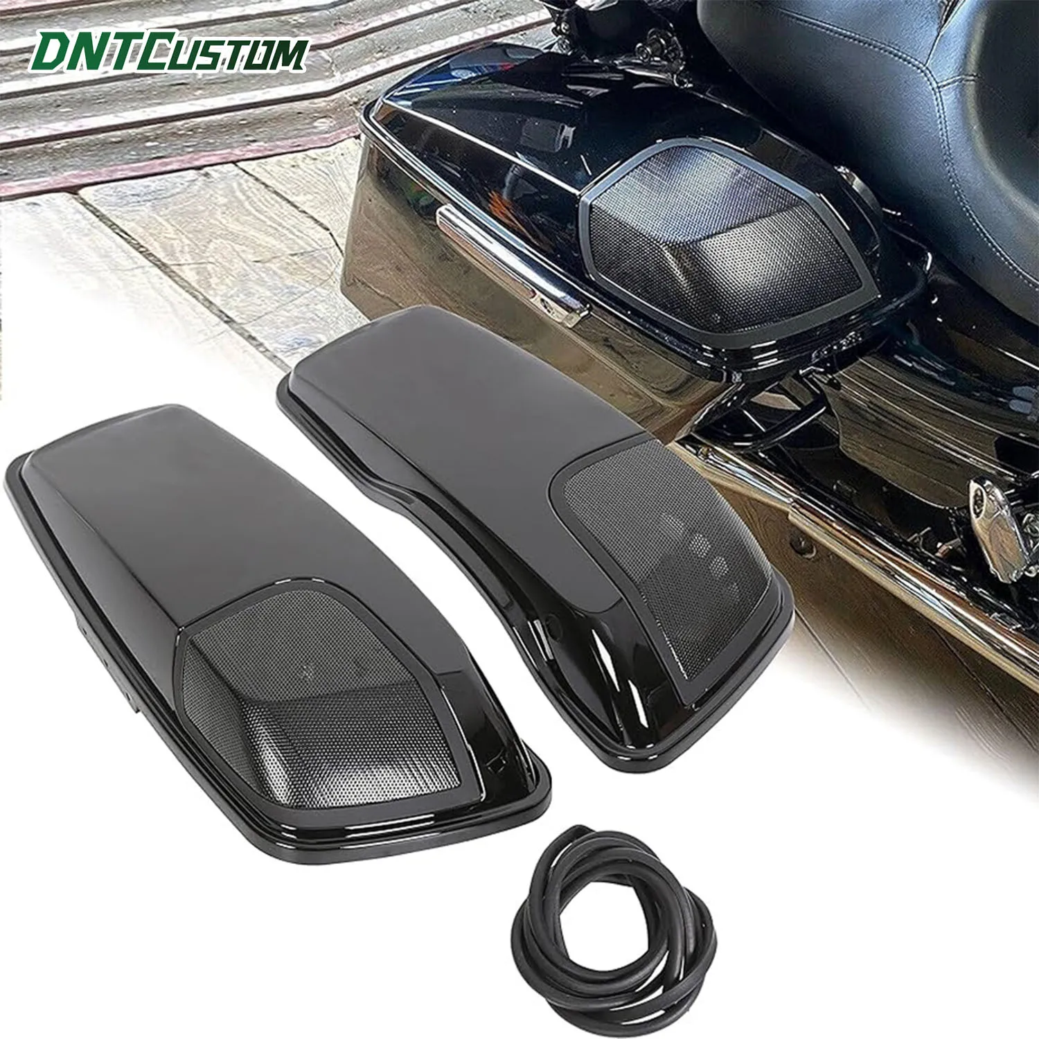 DNTCUSTOM CVO Style 5x7 Speaker Saddlebag Lids Motorcycle Parts Gloss Black Replacement Covers for Harley Touring 2014‑2023