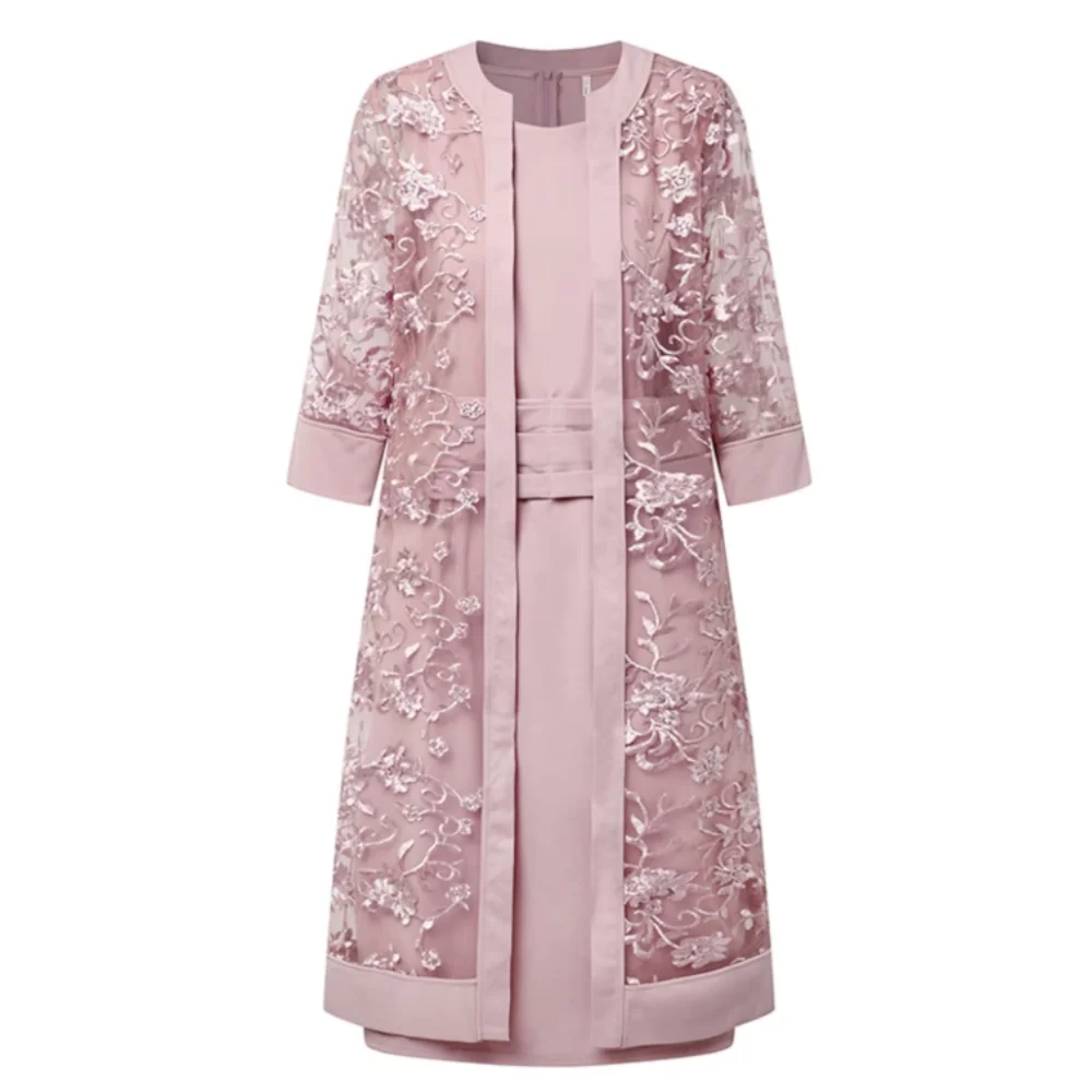 

Two Pieces Customized Mother Of The Bride Dresses Lace Formal Dress Straight Wedding Party Knee Length فساتين سهرة