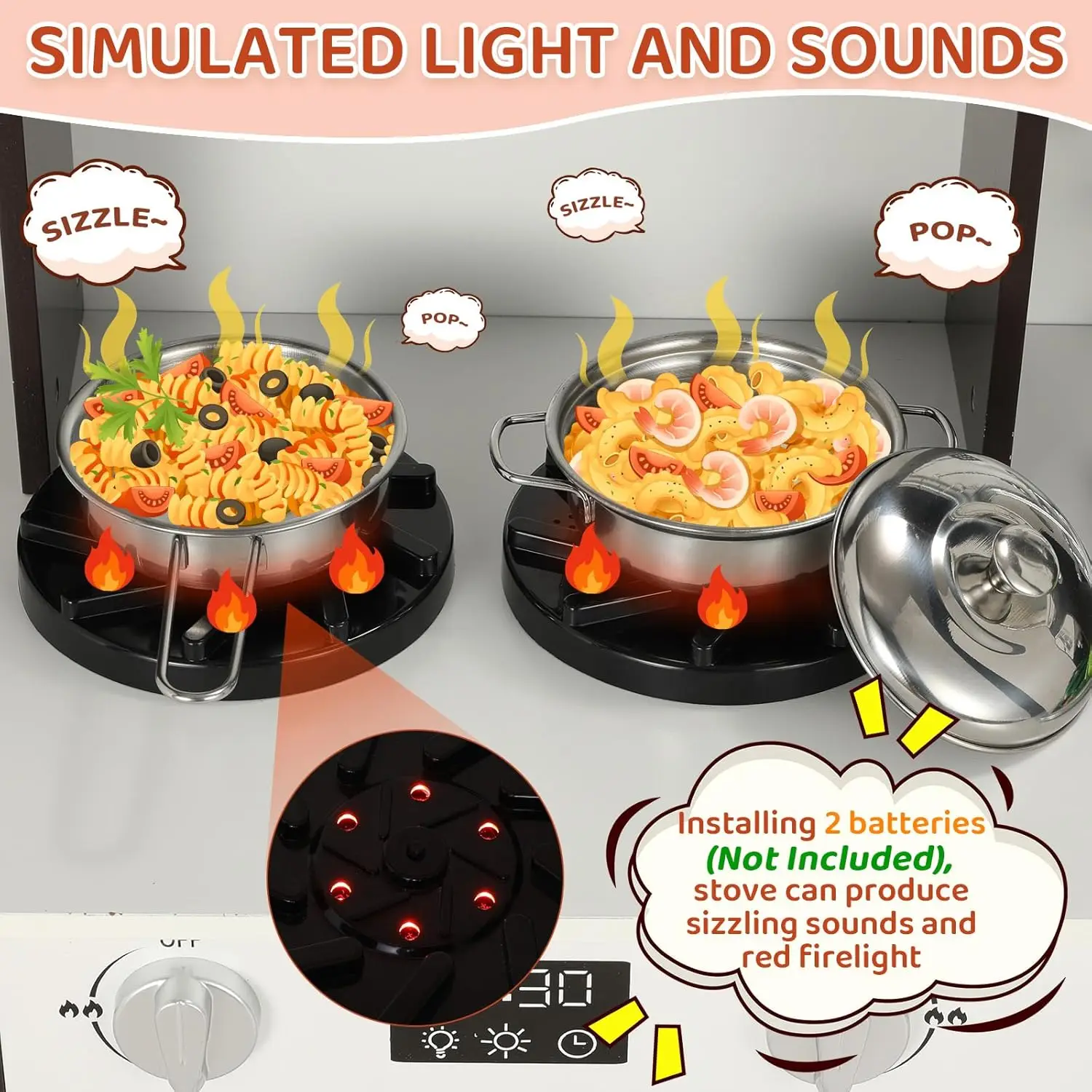 Kinderspeelkeuken, Houten Speelgoedkeuken, Toodler Kookspeelset, Fornuis Met Licht En Geluid, Gootsteen, Magnetron, 2 Stoffen Dozen, D