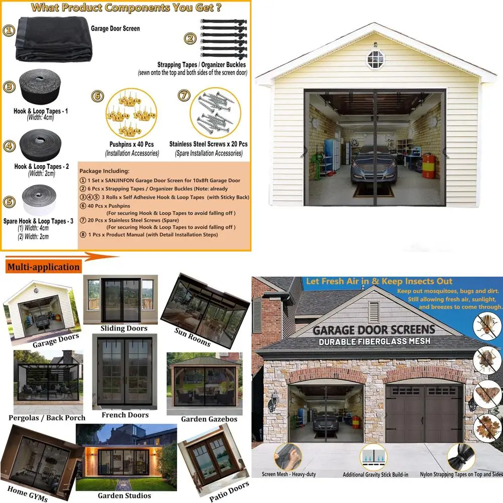 

10x10 FT Heavy-Duty Fiberglass Garage Door Screen - Magnetic Closure, Bug Blocker, Privacy Enhancer for Outdoor Spaces