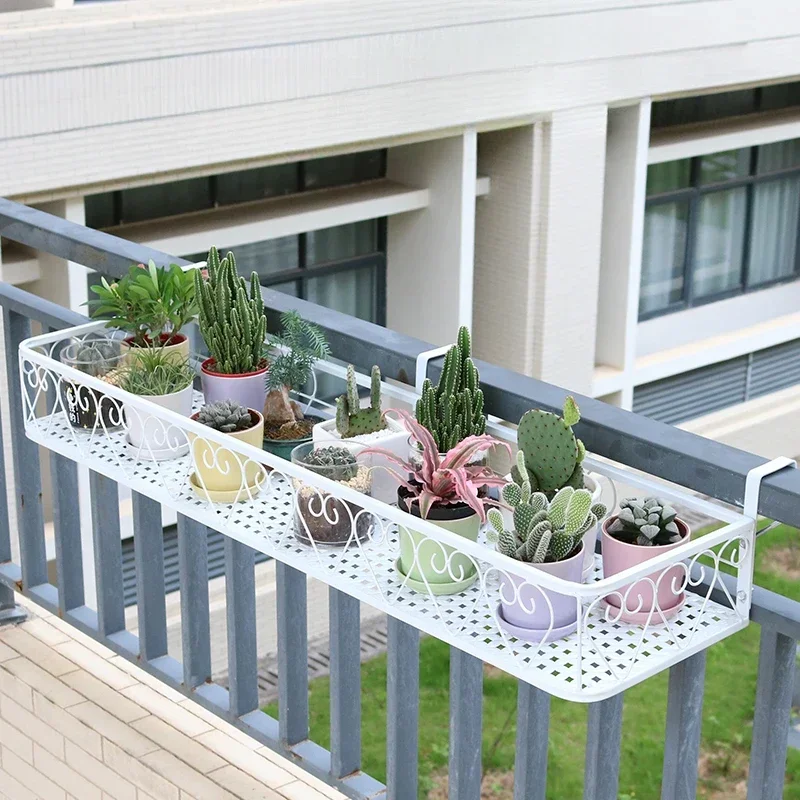 Balcony Storage Rack Iron Hanging Railing Flower Pot Rack, Guardrail Window Sill Succulent Flower Rack Flower Pot Organizer