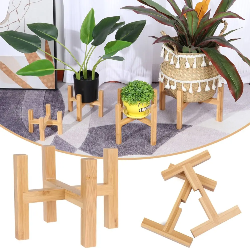 Bamboo Indoor Outdoor Home Decoration Flower Pot Base Bonsai Display Stand Wood Flowerpot Holder Floor-Standing Trays Garden