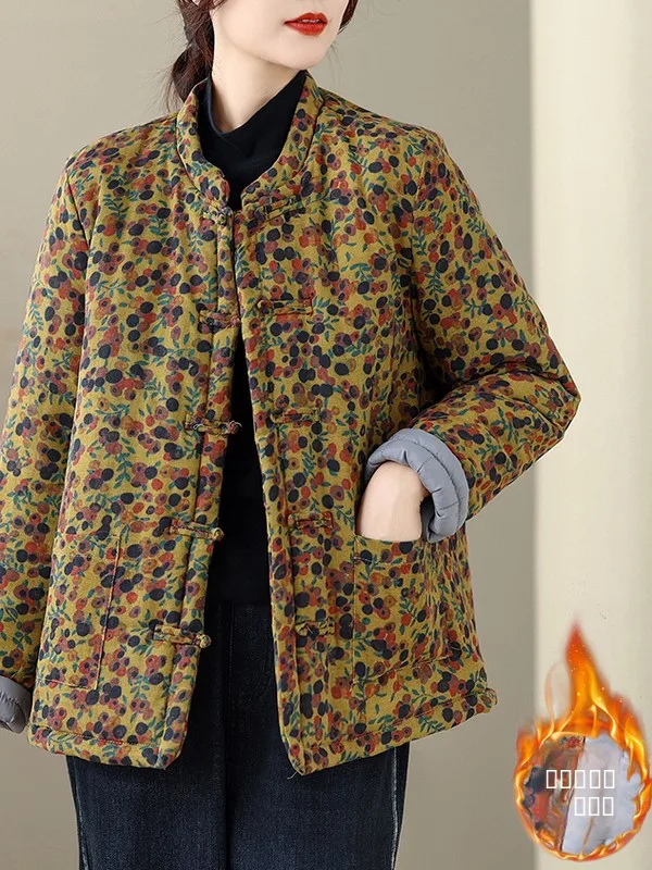 Authentic Thiened Cotton Jaet Winter Outerwear Hanfu Cotton Linen Sle Long Sve Regular Fit Single Button Closure