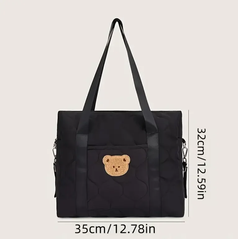 Adorable Bear-Themed Mommy Tote Bag - Versatile Stroller Organizer for Bottles, Diapers Portable Diaper Bag Stroller Bag