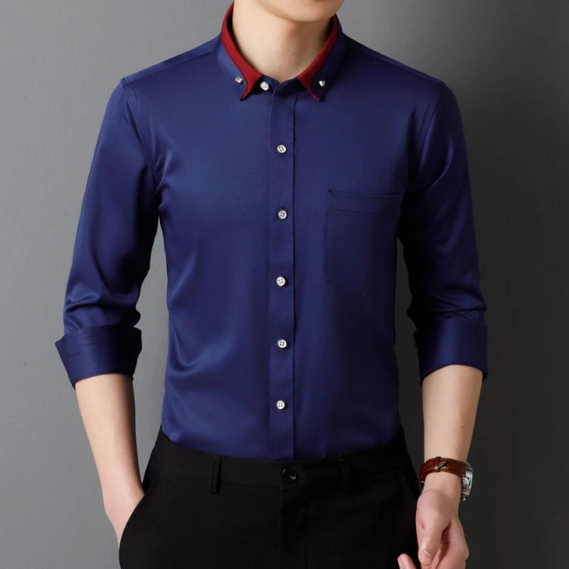 Non-ironing Drill Button Men Shirt Long Sleeve Casual Men Dress Shirt Long Sleeve Formal Anti-wrinkle Men's Social Shirts White