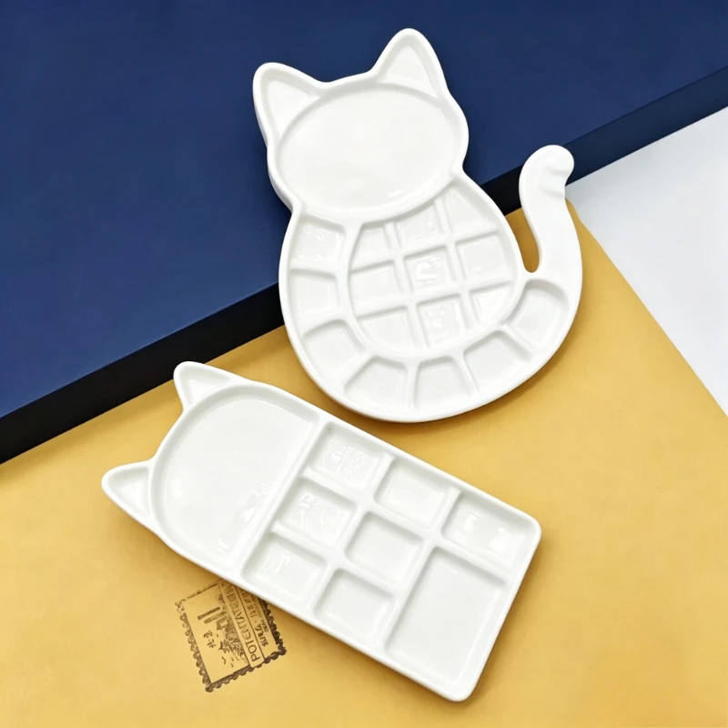 Multiple Unique Shapes Ceramic Paint Palette Multi Wells Pigment Tray for Watercolor Painting Easy To Clean Artist Art Supplies
