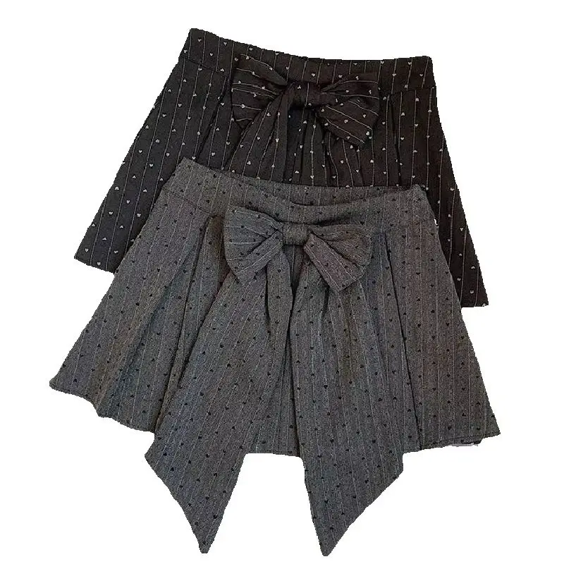 CHIC Cute Big Bowtie Elegant Lace Patchwork Women's Skirts Korean Girls Preppy Style High Waist Mini Pleated Skirt Woman Bottom