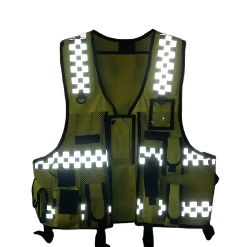 Printable Mark Mesh Fluorescent Multi-functional Police Reflective Warning Clothing Bright Silver Reflective Vest