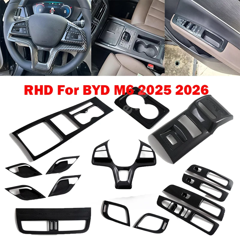 

RHD For BYD M6 2025 2026 Interior steering wheel Door Handle Bowl Window Rise Switch Gear water cup AC Vent Button Cover Trim