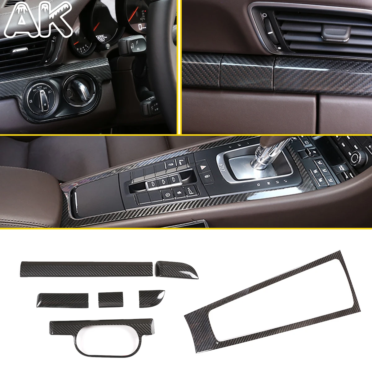 

For Porsche 718 911 981 Boxster Cayman Real Carbon Fiber Car Dashboard Panel Gear Shift Box Cover Trim Kit LHD/RHD 7PCS