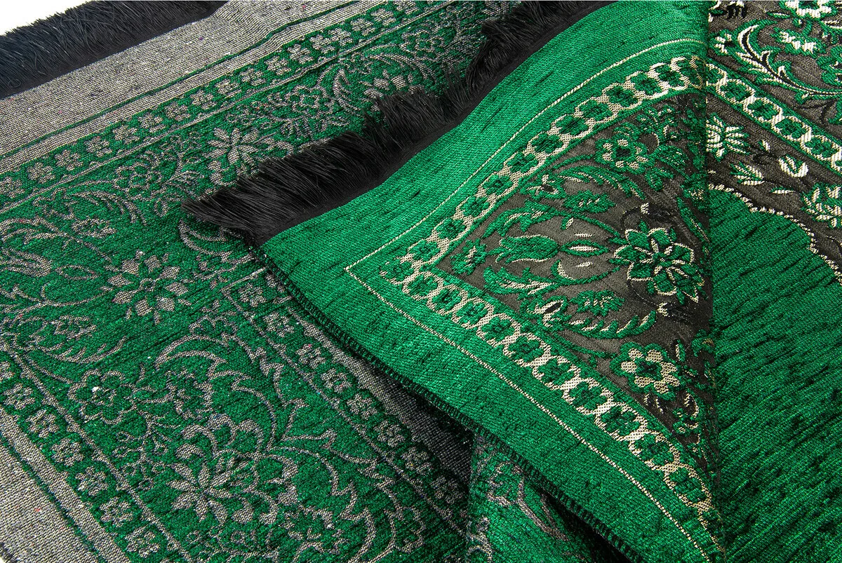 Mihrab Thick Chenille Prayer Rug Green Sheet of Muslim Islamic Prayer Mat Holy Quraan Islamic Mats