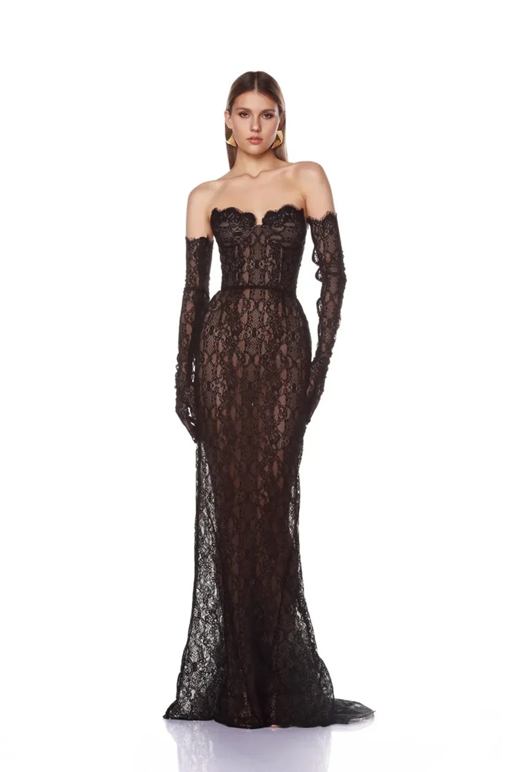 

Top Quality Women Sexy Off The Shoulder Lace Bodycon Long Maxi Dress Gloves Celebrate Elegant Evening Party Prom Outfit Vestido