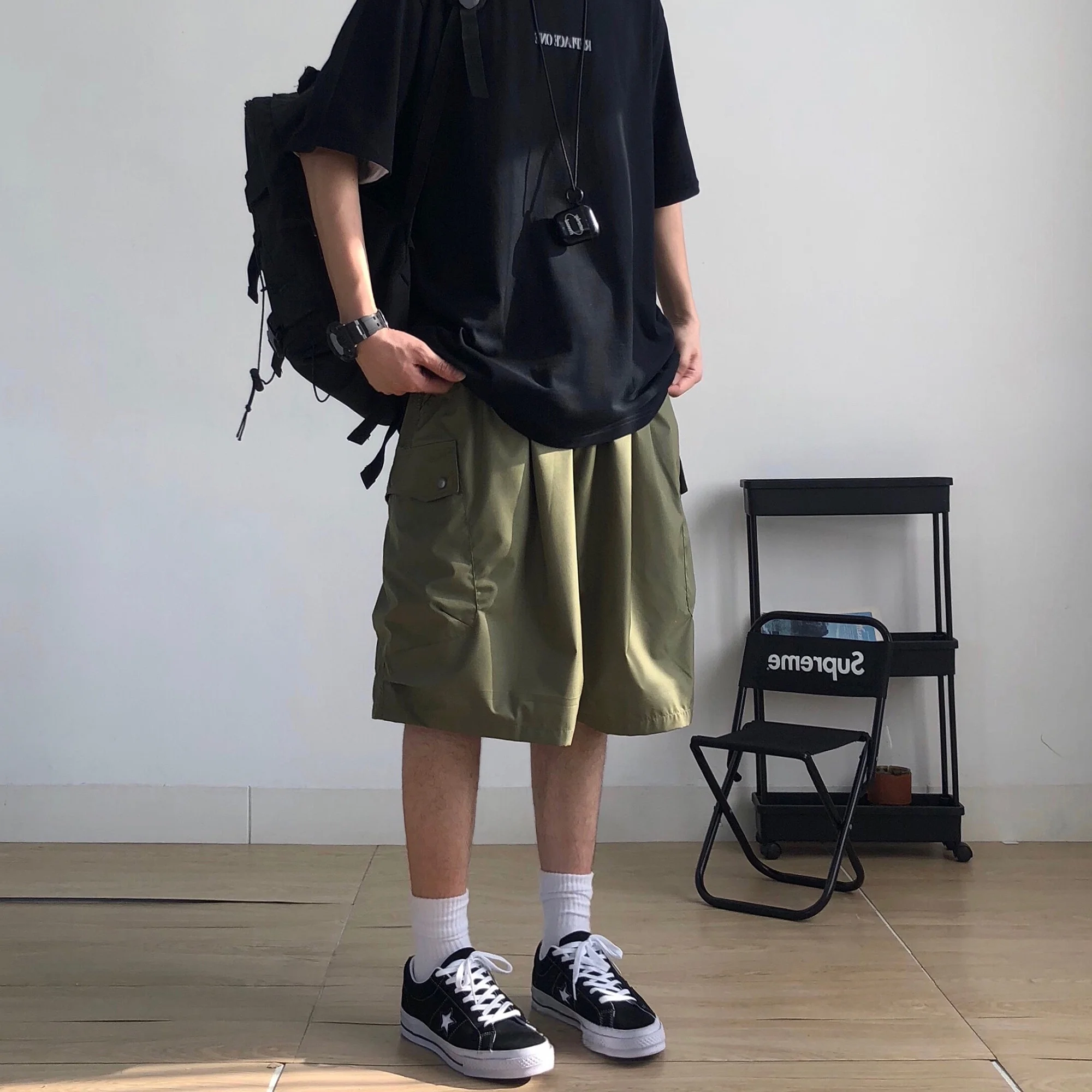 

Летние тонкие свободные мужские рабочие шорты-бриджи до колена, оверсайз, модные, повседневные, прямого кроя