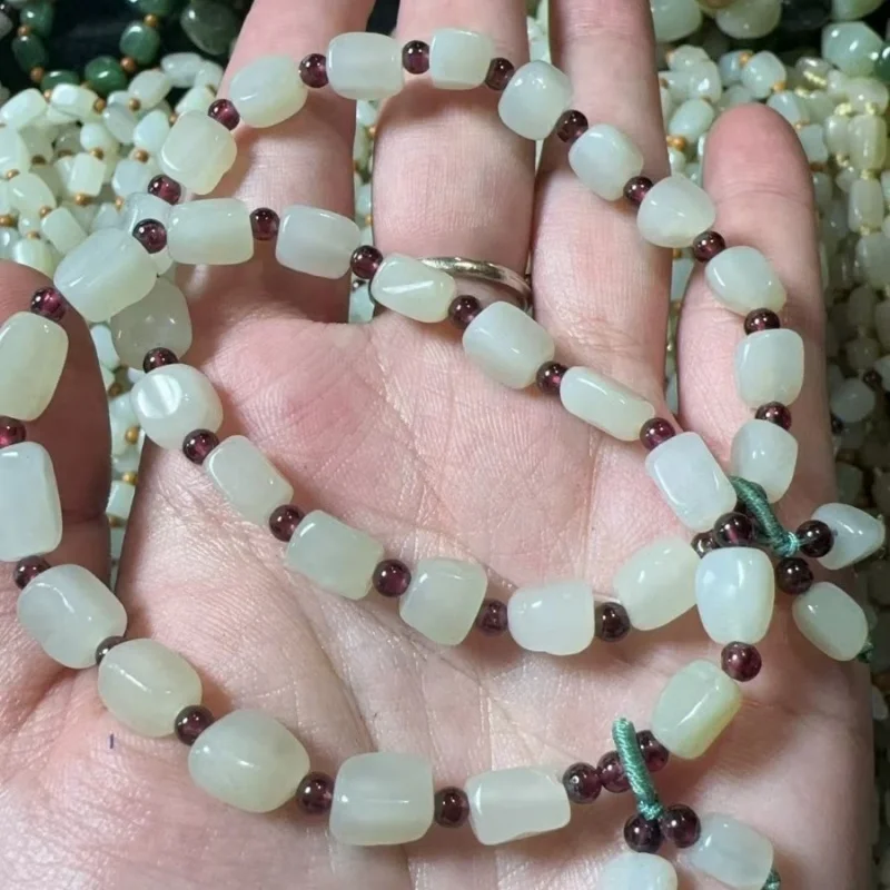 Natural Hetian irregular-shaped square bracelet, fine texture of green and white jade