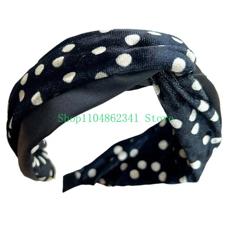 

652F Stretchy Velvets Hairband For Women Dots Wide Band Hair Accessory Comfortable Everyday Wear