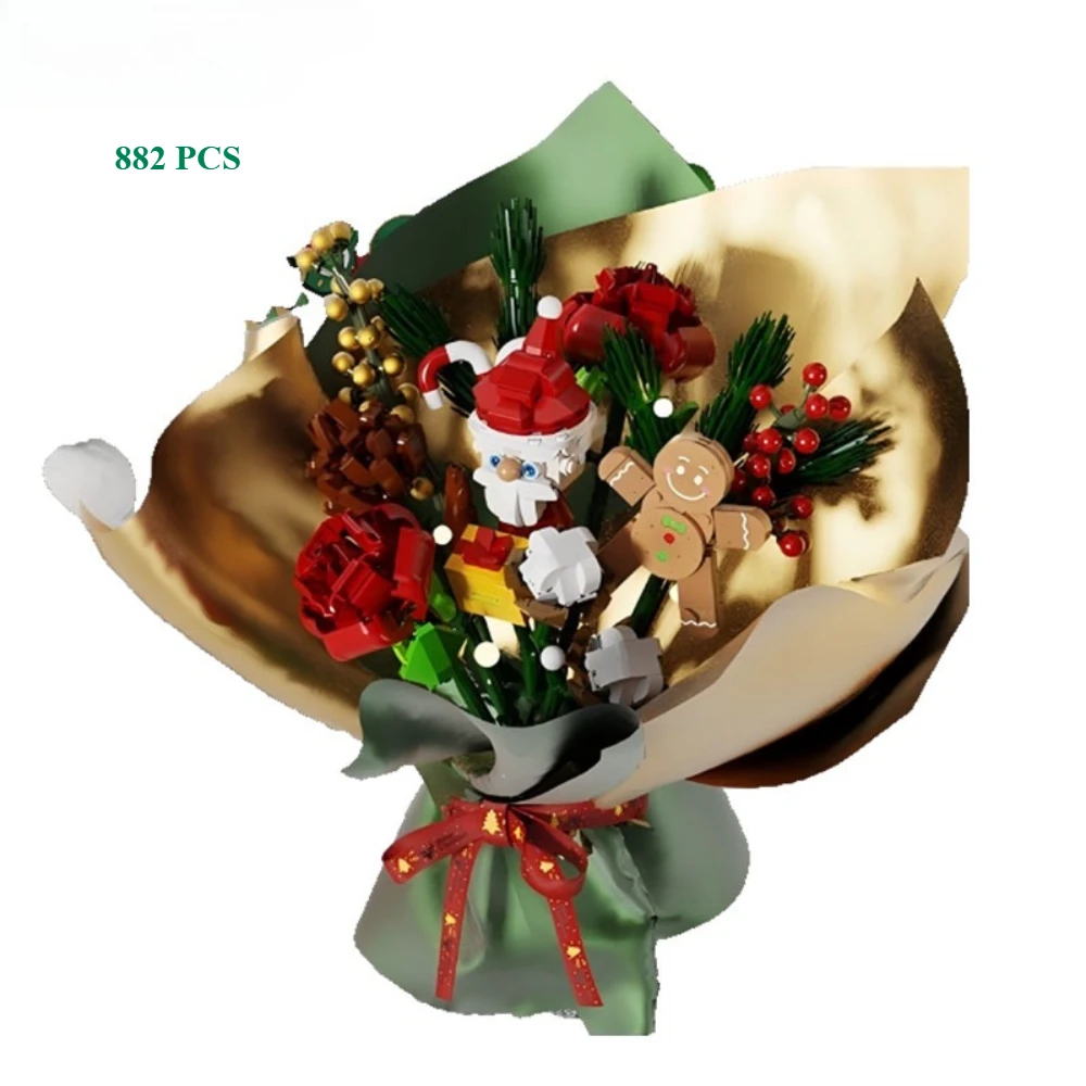

MOC Фэнтези Рождество Сосновая шишка Санта-Клаус Пряничные цветы Строительные блоки Набор Зимний букет Игрушка Детский праздник Рождественский подарок