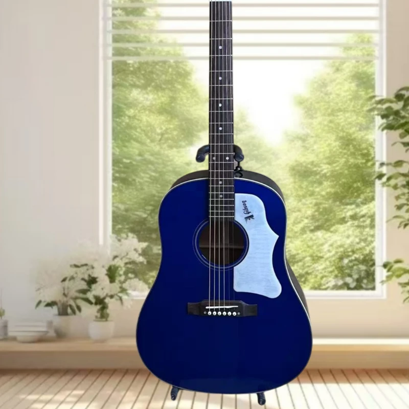 41 Inch Blue J45 Acoustic Guitar D Barrel Spruce Solid Top Double Soundhole Ring Back Button for Adult Beginners Free Delivery
