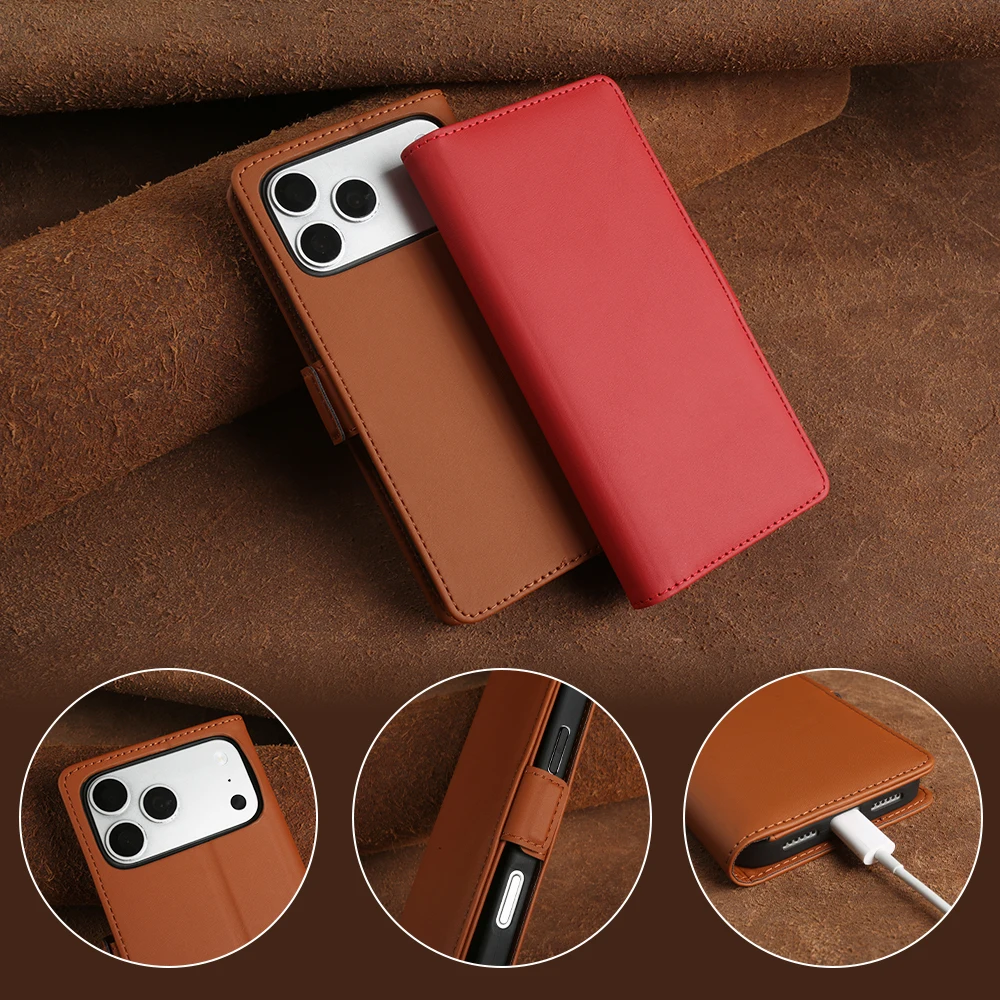Skin-Like Leather Flip Case for iphone 17 Pro Max Air 17e 16e 11 12 13 Mini 15 16 Pro Max 14 Plus Phone Case Cover Coque Funda